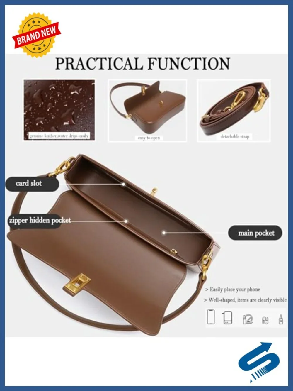 Genuine Leather Evening Bag for Women Hobo Shoulder Bag Underarm Bag